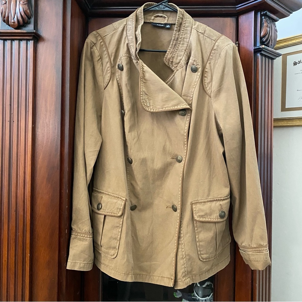 a.n.a. Military Style Utility Jacket sz XL Lightweight Green Double Breasted - Picture 7 of 7